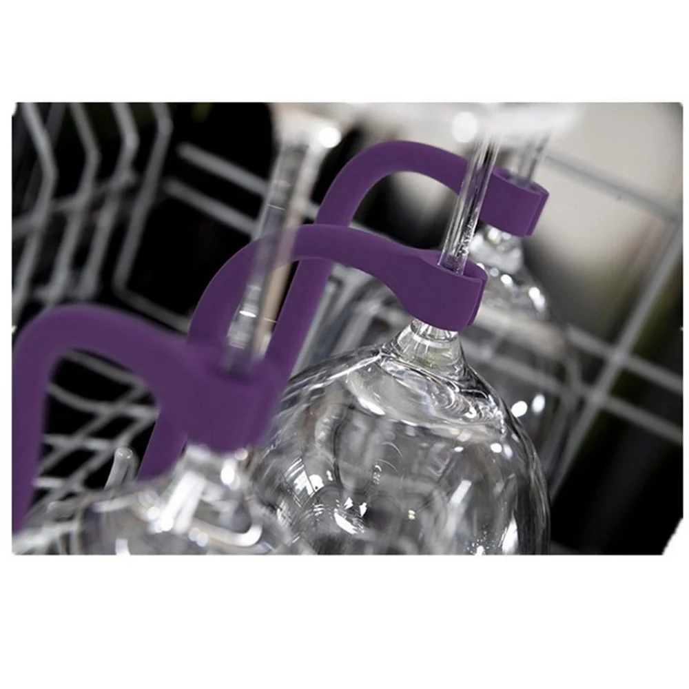 4Pcs Adjust Flexibly Silicone Wine Glass Purple Fixing Bracket Red Wine Holder Safer Stemware Saver Dishwasher Holder Assistant  5