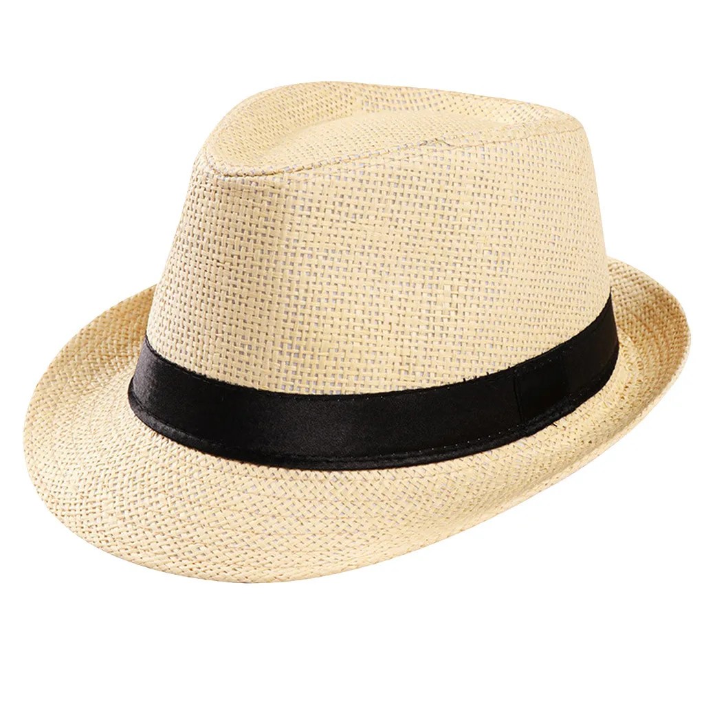 

Panama Soft Shaped Straw Hat Summer Women Men Wide Brim Beach Sun Cap Uv Protection Belt Fedora Hat Simple Foldable Jazz Hats