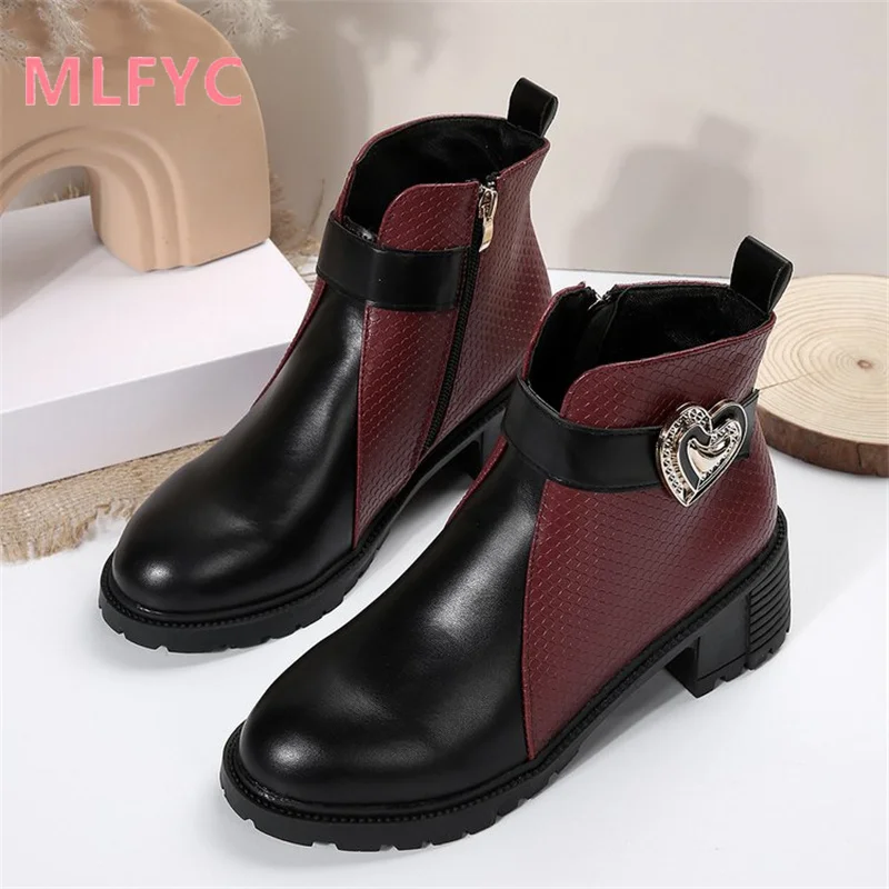 New Women's Boots Thick Sole Single Shoes 2023 New Autumn/Winter Color Matching Rhinestone Women's Boots