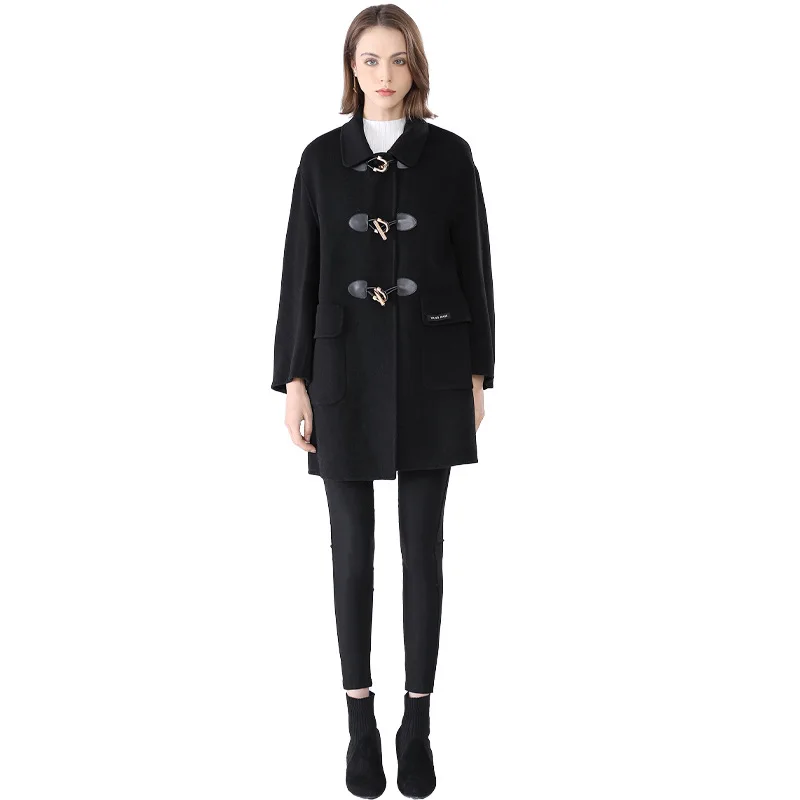 

2023 Autumn And Winter Temperament Commuter Single-breasted Pocket Women's Long Straight Wool Coat Square Casacas Para Mujer