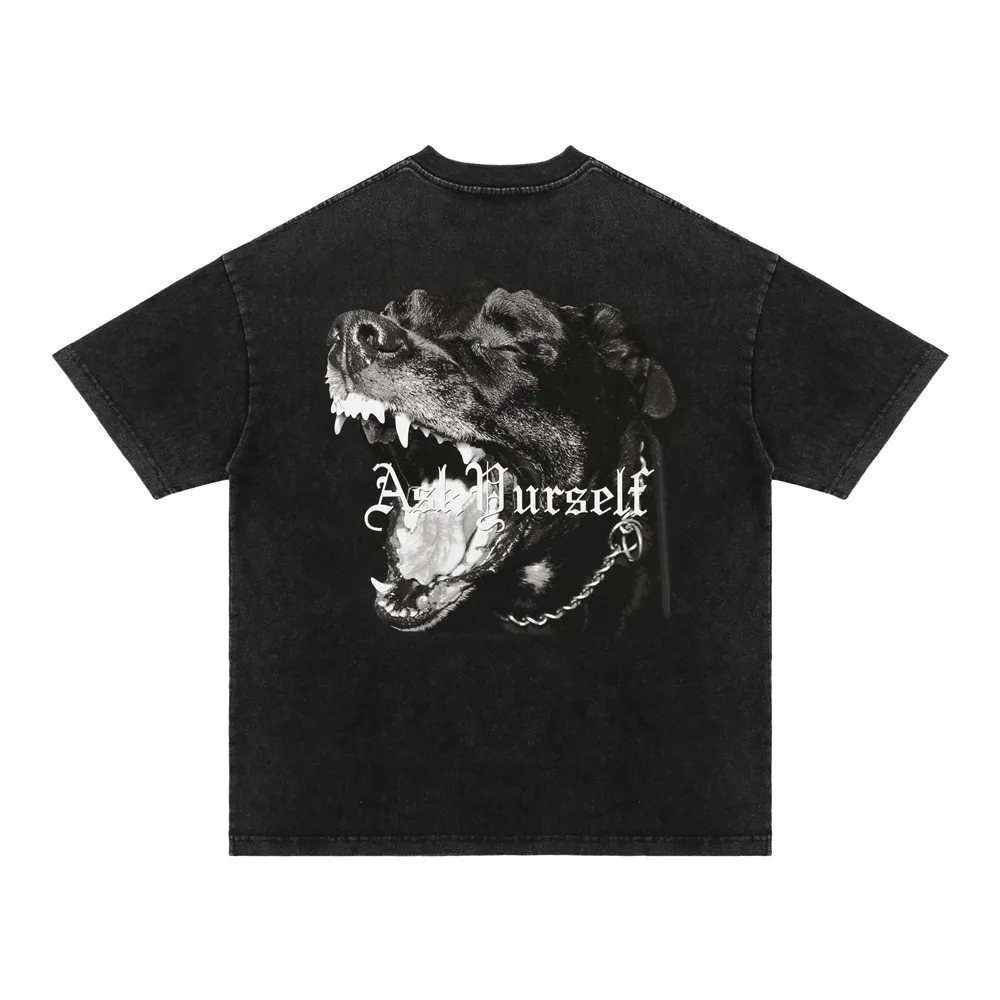 Oversized Men Women Best Quality Heavy Fabric Tee Tops Dog Head Print Short Sleeve Vintage Askyurself T shirt |