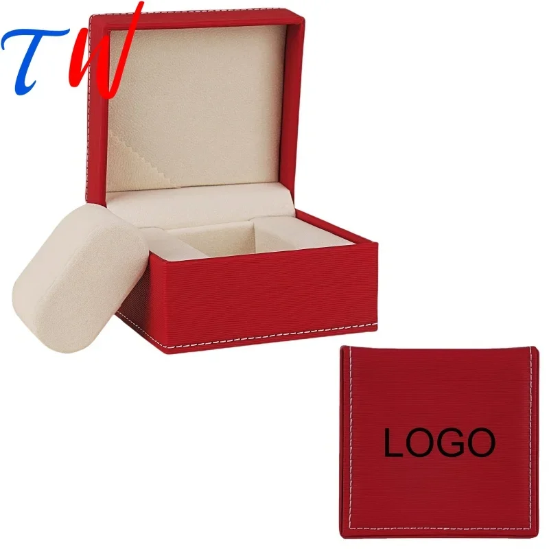 White Stitching Surface Red Line Texture Plush White PU Leather Flip Watch Case Box Free Customization Watch Box Organizer