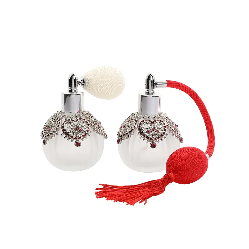 

60X 50ml/1.7oz Vintage Metal Airbag Spray Perfume Bottles Empty Refillable Red Long Tassels Travel Glass Cosmetic Container