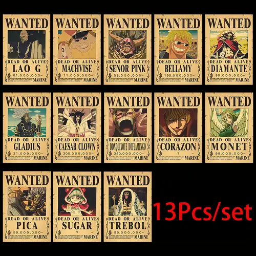 10Pcs Anime One Piece Luffy Wanted Vintage Posters Set for Room Wall Decoration Cartoons Zoro Wanted Painting Stickers Toys Gift - Image 10