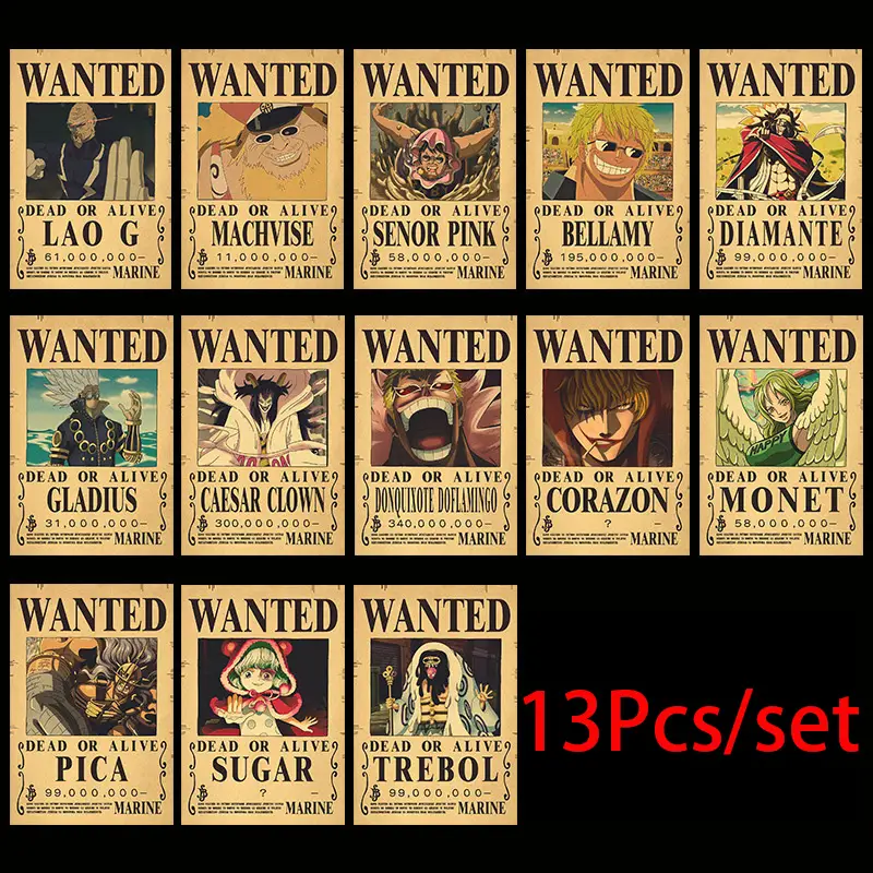 10Pcs Anime One Piece Luffy Wanted Vintage Posters Set for Room Wall Decoration Cartoons Zoro Wanted Painting Stickers Toys Gift - Image 10