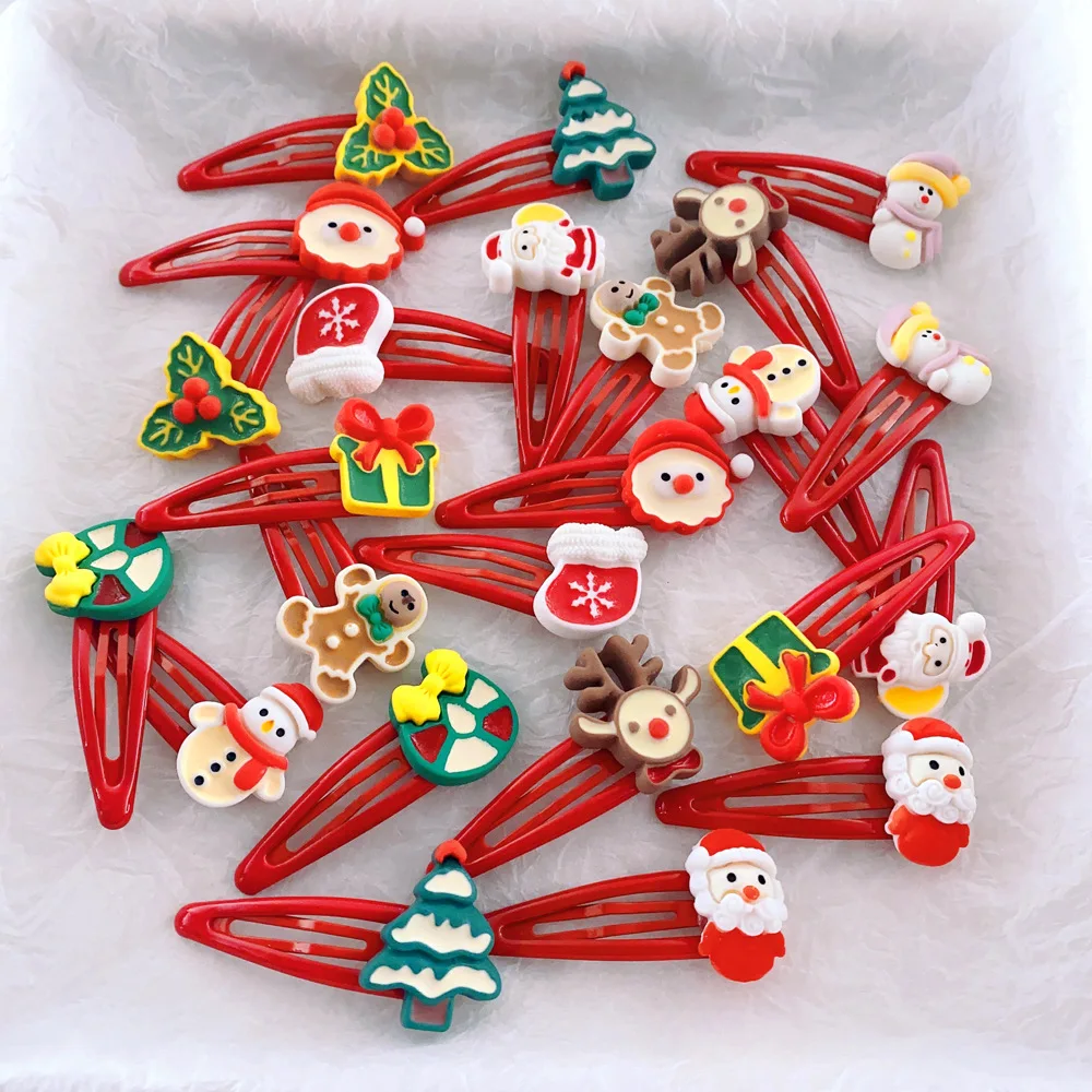 

2pcs Christmas Hair Clips Snowman Tree Santa Hairpin Cartoon Charms Duckbill Hair Clips For Women Girls Kids Party Headdress