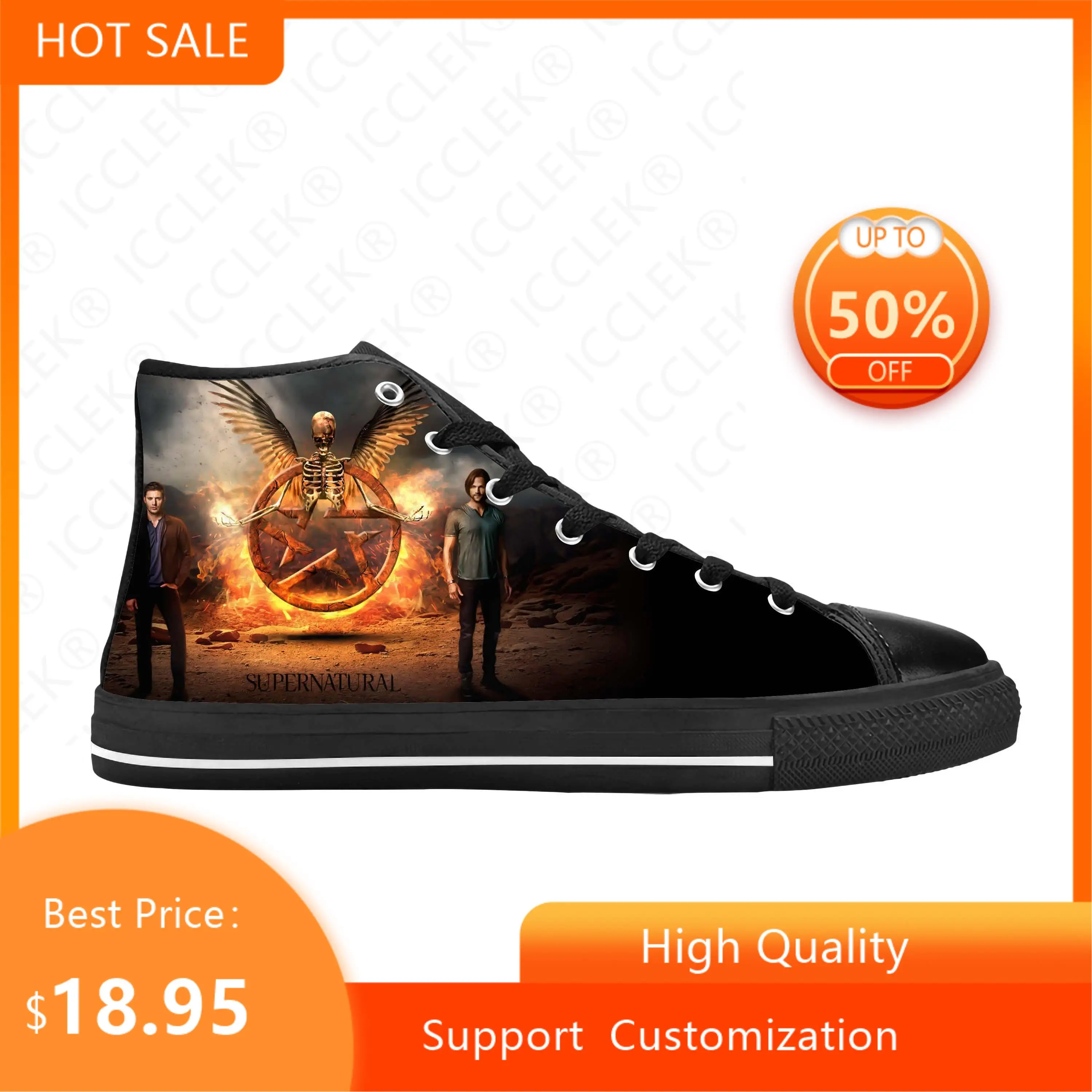 Supernatural Winchester Bros Horror Anime Cartoon Casual Cloth Shoes High Top Comfortable Breathable 3D Print Men Women Sneakers 3