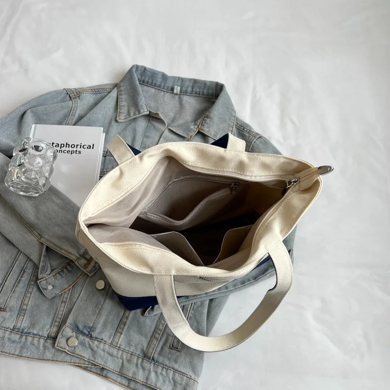 Shoulder Bag Canvas Solid Color Tote Casual Student Daily Commute Large Capacity Storage Bag 2023 NEW Hangbag Trend All-match