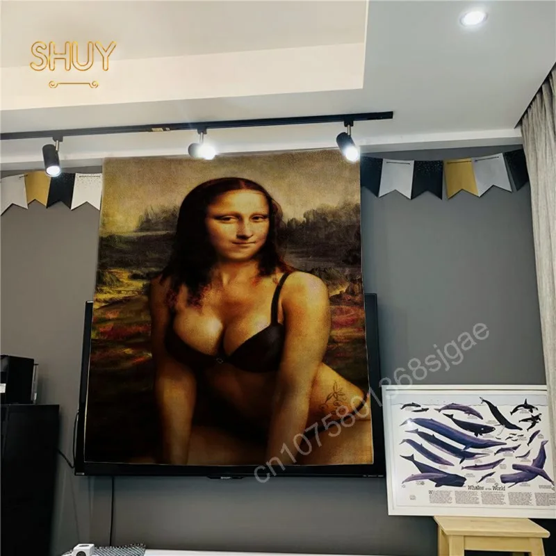 

Funny Mona Lisa Tapestrys Custom Ok Poster Wall Hanging Tapestry for Dormitory Room Man Cave Decoration Aesthetic Home Decor