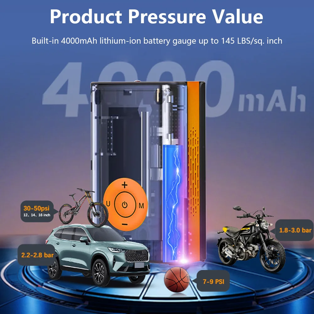 Wireless Car Inflator Pump 19 Cylinder 60CM Extended Air Tube Tire Inflator, Suitable for Cars/Motorcycles