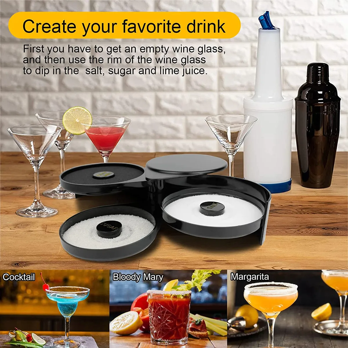 Salt Rimmer Box with 2Sponges 3-Tier Bar Juice Cocktail Seasoning Rimmers Bartender Tool salt rimmer box For Bar Party