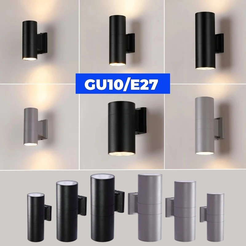 GU10/E27 Up Down LED Outdoor Wall Lamps IP65 Waterproof Aluminum Porch Sconce Garden Courtyard Wall Mount Exterior Spot Lighting