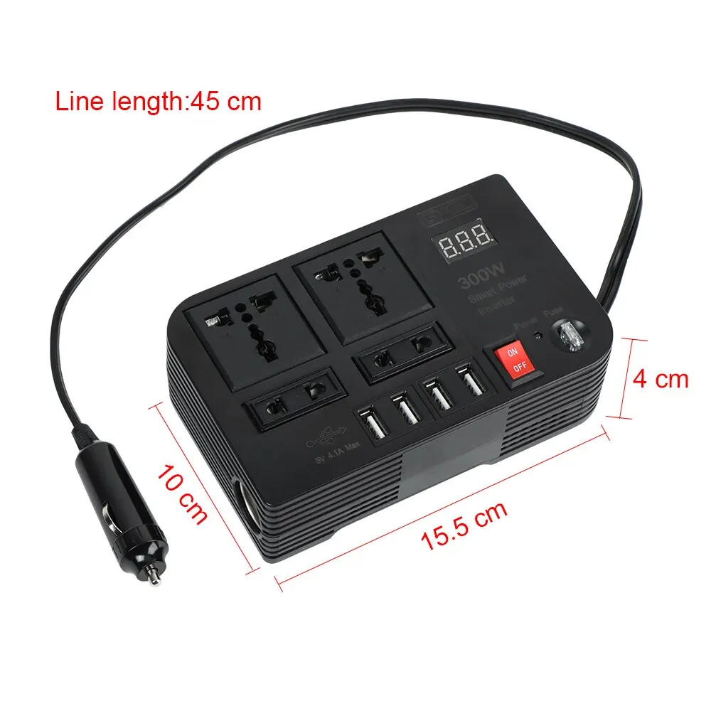 Overload Protection Car Inverter 4 AC Sockets 4 USB Ports ON OFF Switch Fuse 300W DC 12V to AC 220V Converter Power Adapter vehicle inverter car converter inverter car inverter car power converter power inverter