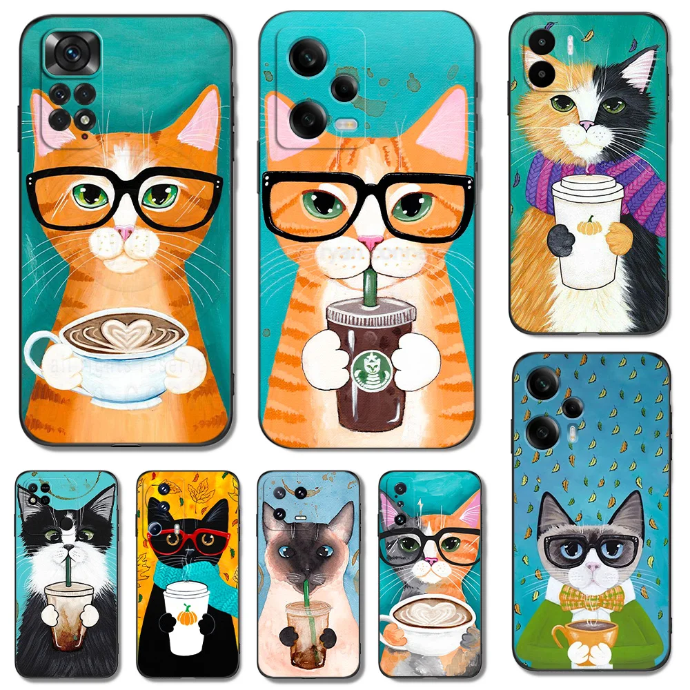 Custodia In Tpu Nero Per Xiaomi 13 Pro Lite Cover Per Telefono Cute Latte Acrilico Coffee Milk Drink Bottle Cat
