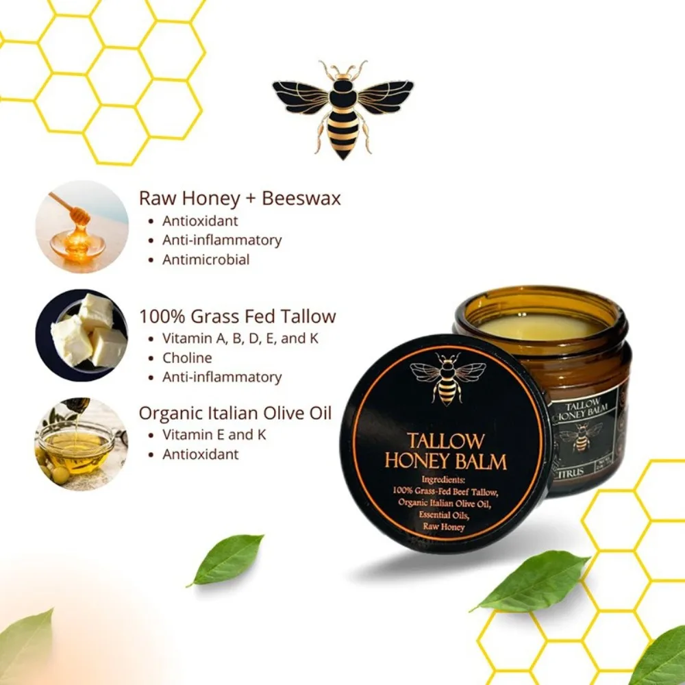 New Moisturizing Cream Tangerine Body Tallow Balm Handmade with Raw Honey Body Cream All-Natural Moisturizing Adult