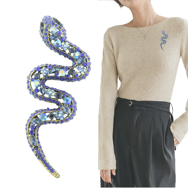 

Large rhinestones hollow viper python brooch men's personality exaggerated creative clothing with pins