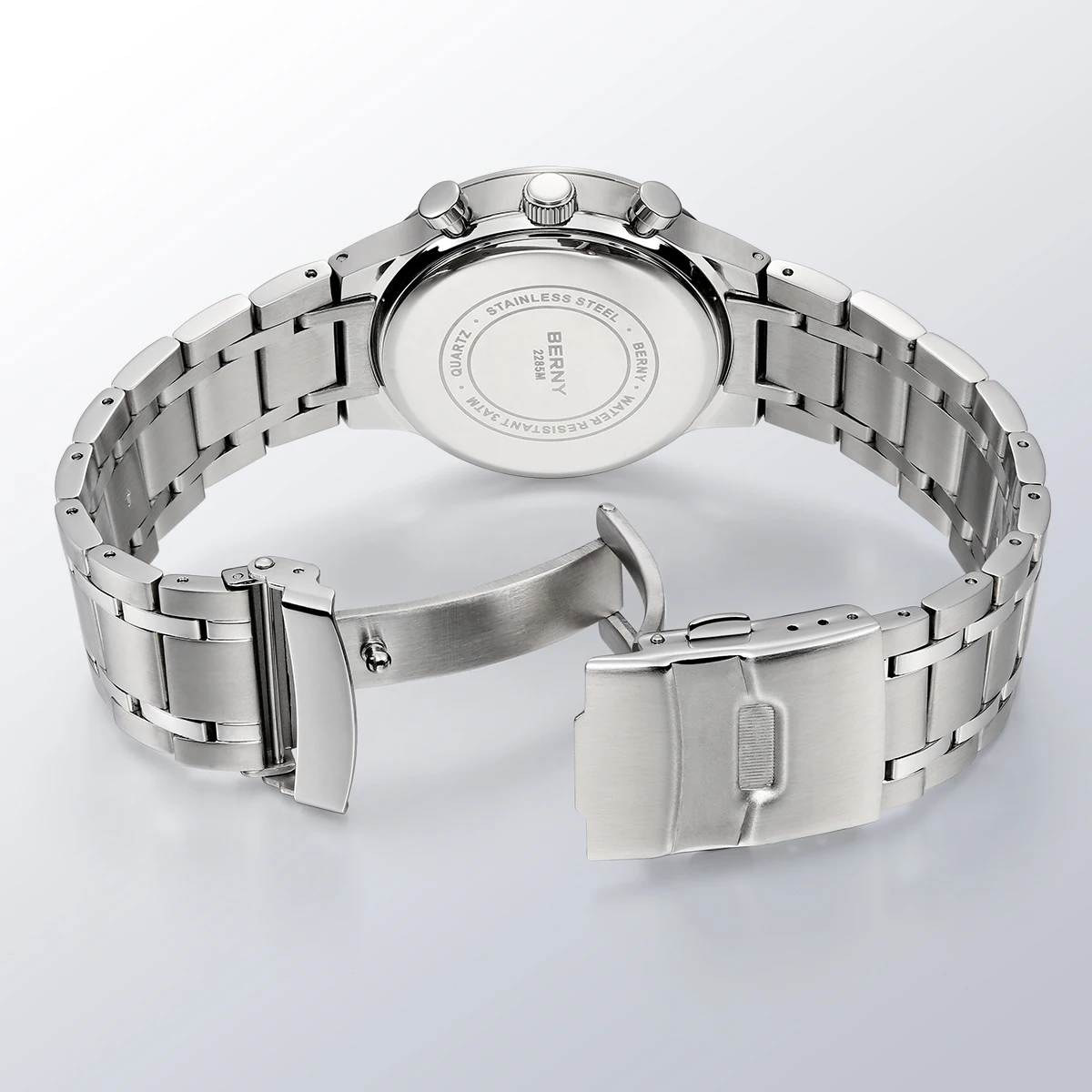 BERNY Chronographenuhren für Herren, modische Multifunktions-Quarzuhr, leuchtendes Datum, komplett aus Edelstahl, Sport-Armbanduhr – Detail 8