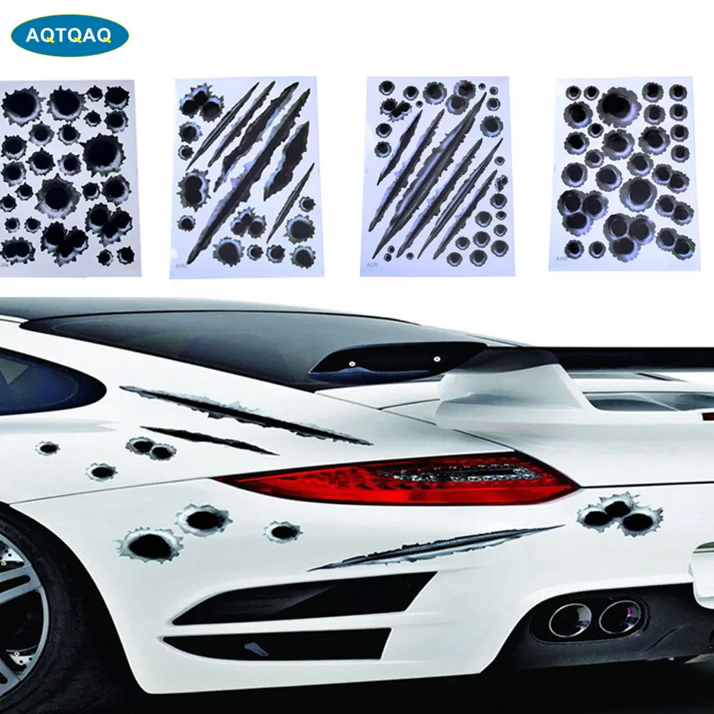 3 Autocollants Voiture Simulation Impact Balle - PVC Noir, Diamètre 1.8 à 6 Cm, Pour Cacher Rayures Ou Déco Style Tuning