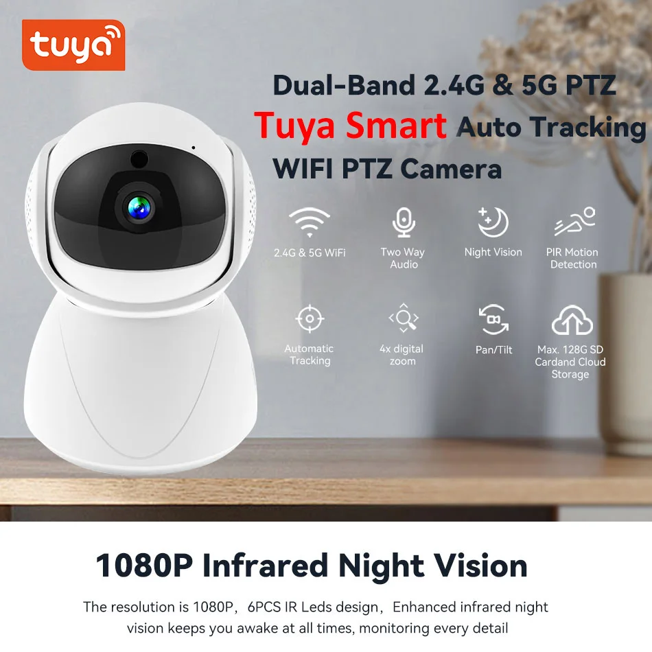 

Tuya Smart Wireless IP Camera 1080P 5Ghz Dual Band WiFi Auto Tracking Sound Detection Security CCTV Video Baby Monitor Indoor