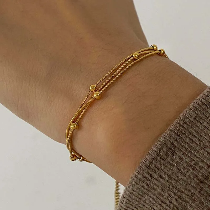 Beaded Round Snake Chain Bracelets For Women Vintage Metal Multi Layer Charm Bracelet Jewelry