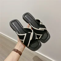 Women's Slippers and Ladies Sandals Open Toe Low Heel Outside on Beach House Black Indoor Home Slides Shoes Beige Word Flat - Image 6