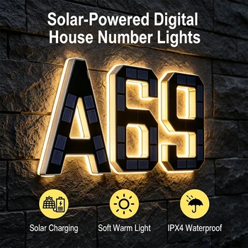 12cm/4.7inch LED House Numbers Warm Illuminated Address Number Sign Custom Solar Powered Numbers Sign Modern Outdoor Home Decor 1