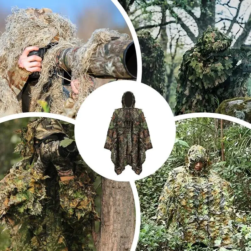 3D bionic camouflage ghillie Clothing for Hunter Woodland Poncho breathable comfortable for Hunting Wildlife Photography Costume