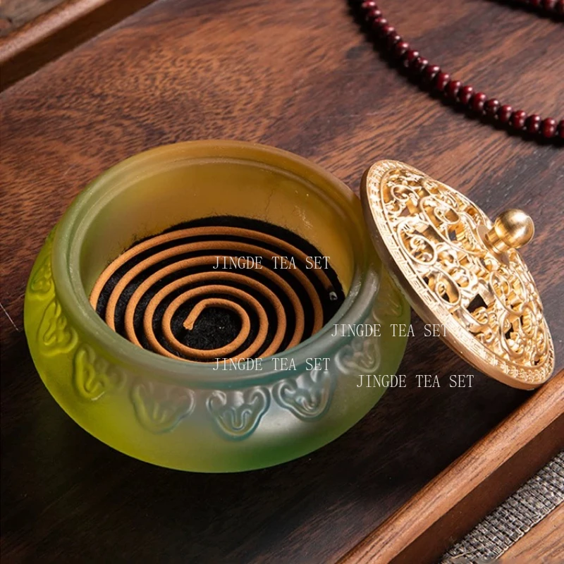 1pcs Ancient Glaze Incense Burner Chinese Vintage Three-legged Incense Burner Home Decoration Tea Table Zen Ornaments Colorful