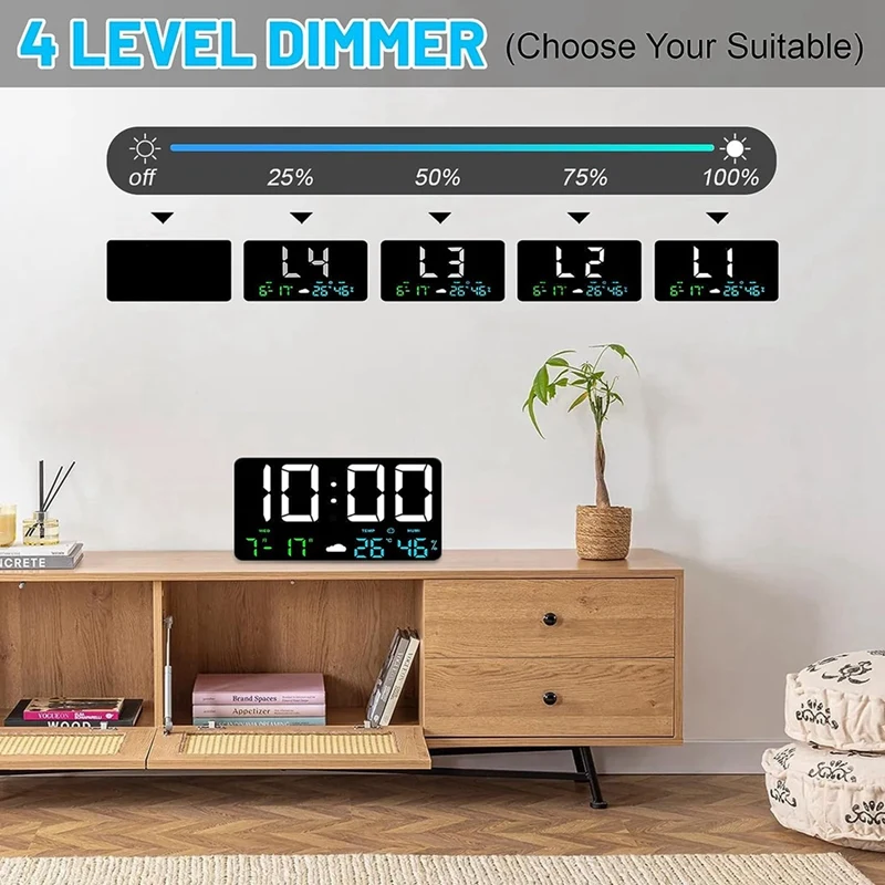 LED Digital Wall Clock with Large Display Alarm Clocks for Bedrooms with Weather Station USB 11.5"