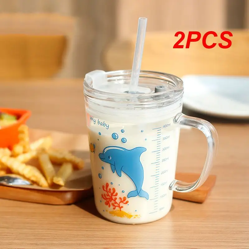 

2 шт. кофейная чашка детская молочная чашка стеклянная домашняя мультяшная чашка для питья чашка для завтрака соломенная чашка 450 мл кружки детская чашка посуда для напитков