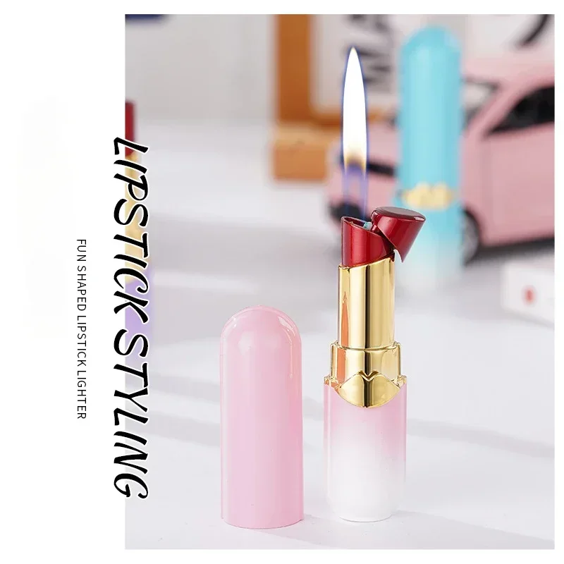 New Cute Lipstick Lighter Fashion Mini Inflatable Open Flame Portable Gas Lighter Smoking Accessories Cigarette Girl Gift 3