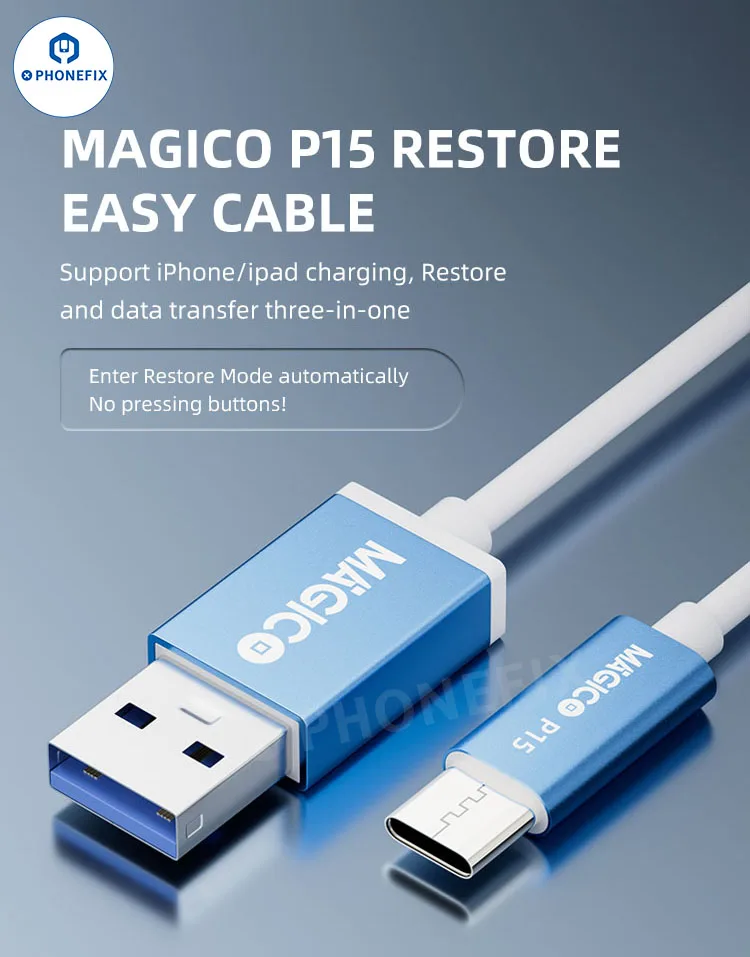 Magico-P15 Restaurar Fácil Cabo Tipo-C, Carregamento, Swiping, Transferência de Dados, Ferramentas de Cabo para iPhone 15, 15 Plus, 15 Pro, 15 Pro Max, iPad