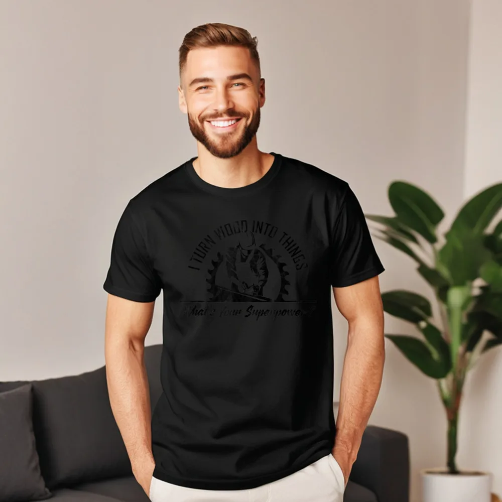 LeisureGraphic Short Sleeve Tops & Tees Christmas Funny Crewneck All Cotton Tees Women's T-Shirt I Turn Wood Into Things  I Turn Wood Into Things - Whats Your Superpower Woodworking T-Shirt__19107