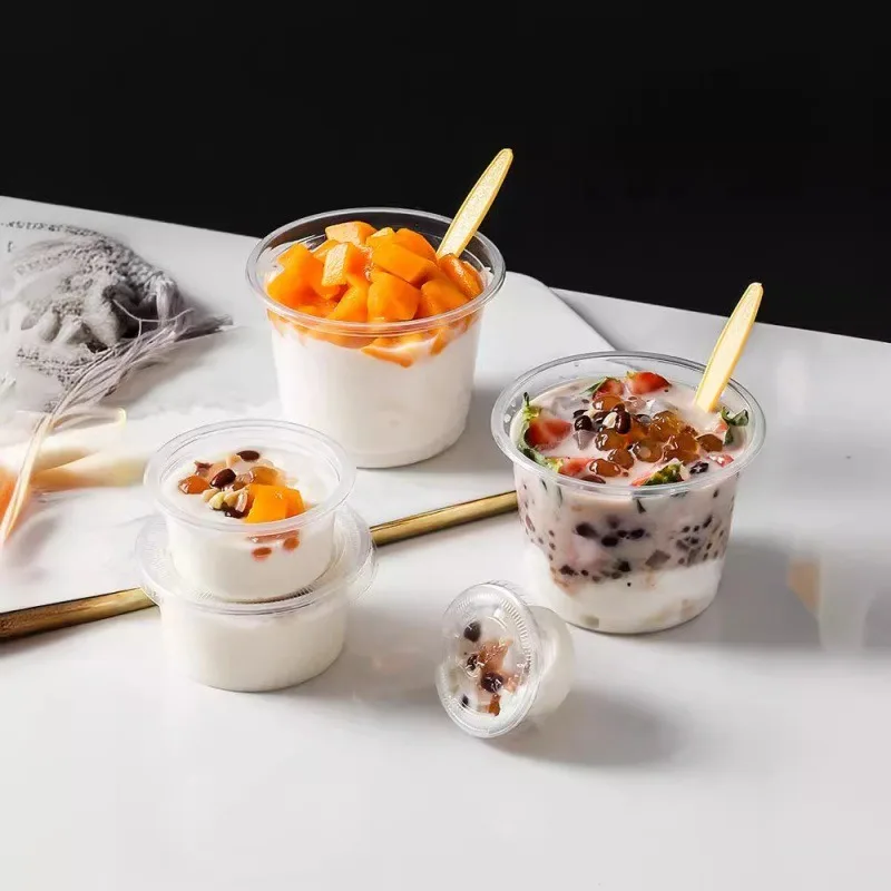 Plastic cup with dessert