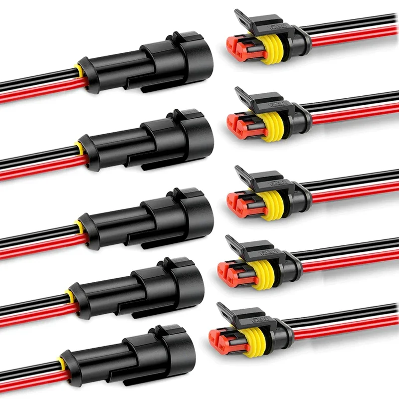 Waterproof 2-Pin Automotive Electrical Connectors - 16 AWG Wire for Various Vehicles and Marine Applications