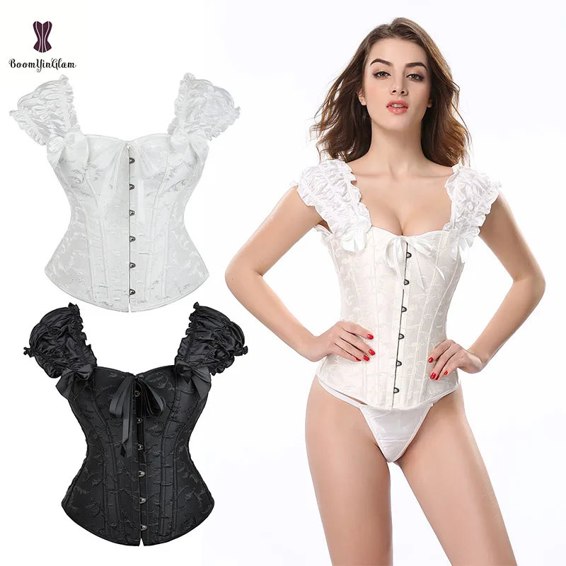 Wholesale Hot Sale Black/white Ruffled Sleeves Body Shapewear Embroidered  Floral Corset Bridal Bustier With G String 833# - Bustiers u0026 Corsets -  AliExpress