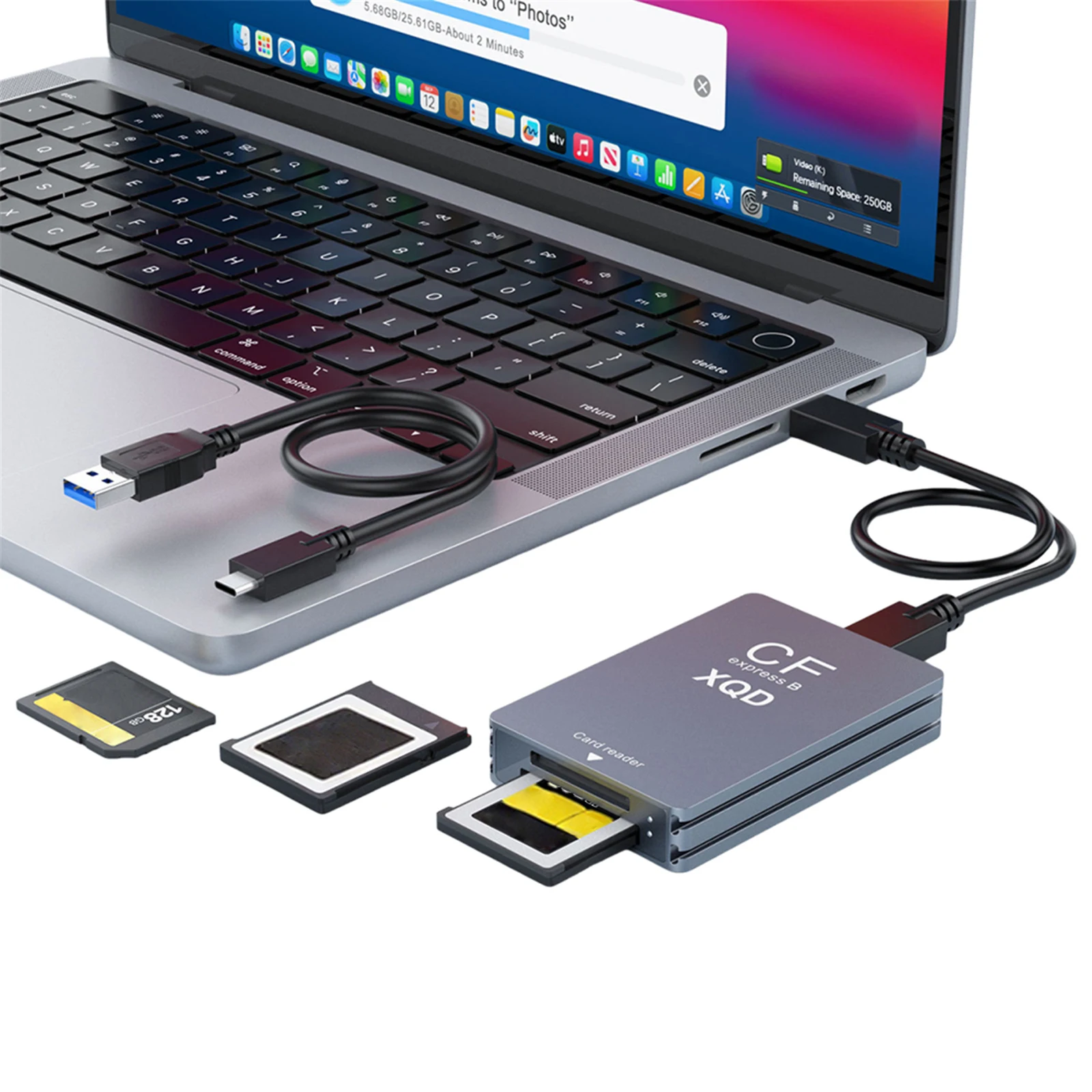 USB C-USB A/C 지원 기능이 있는 10Gbps XQD/SD 메모리 카드 리더기, 전문 영화 제작자 및 콘텐츠 제작자를 위한 썬더볼트 3/4 포트 지원