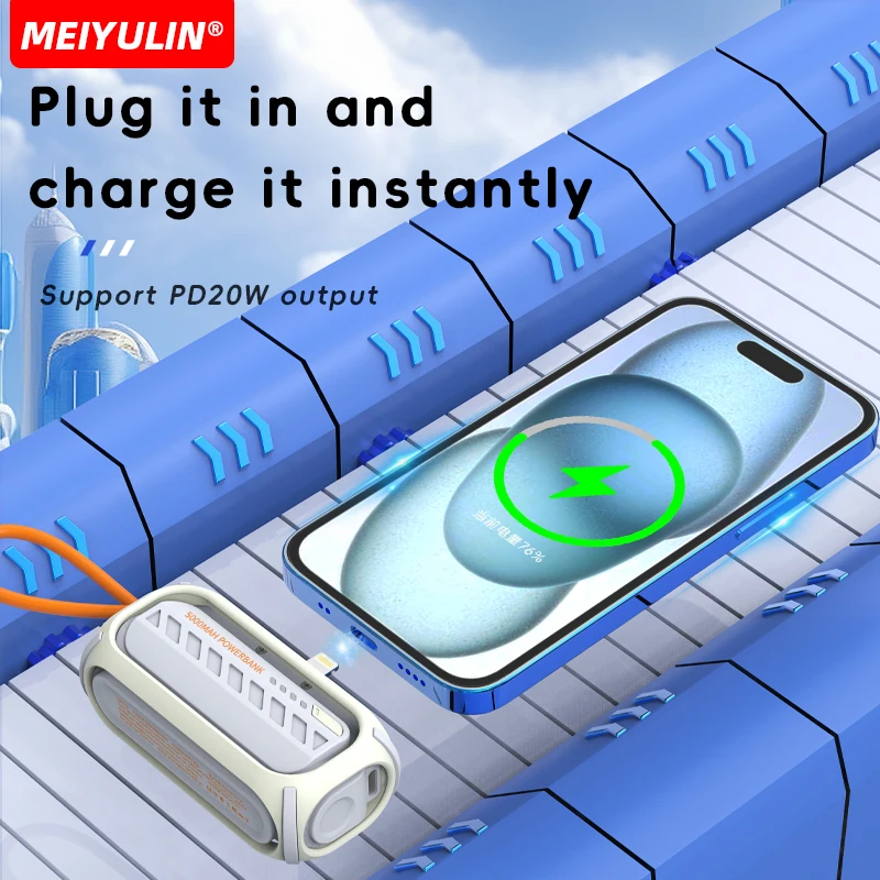 Power Bank da 5000 mAh con cavo USB C PD Batteria di ricambio esterna mini mobile portatile a ricarica rapida da 22,5 W per iPhone Samsung Xiaomi - Image 2