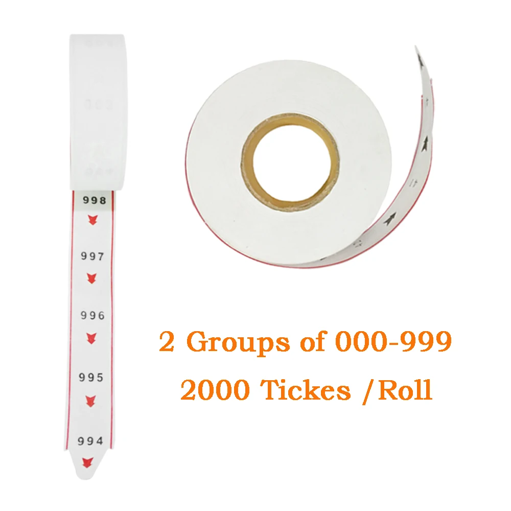 Numbered Ticket Rolls White Ticket Paper Roll Label Receipt for Snail Ticket Dispenser 2000 Tickets 000-999