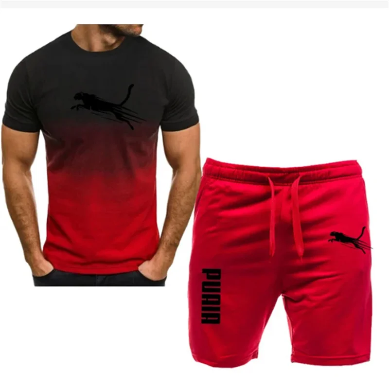 2024 new men's sportswear fitness set running suit casual T-shirt+shorts set breathable jogging sportswear 2-piece set for men
