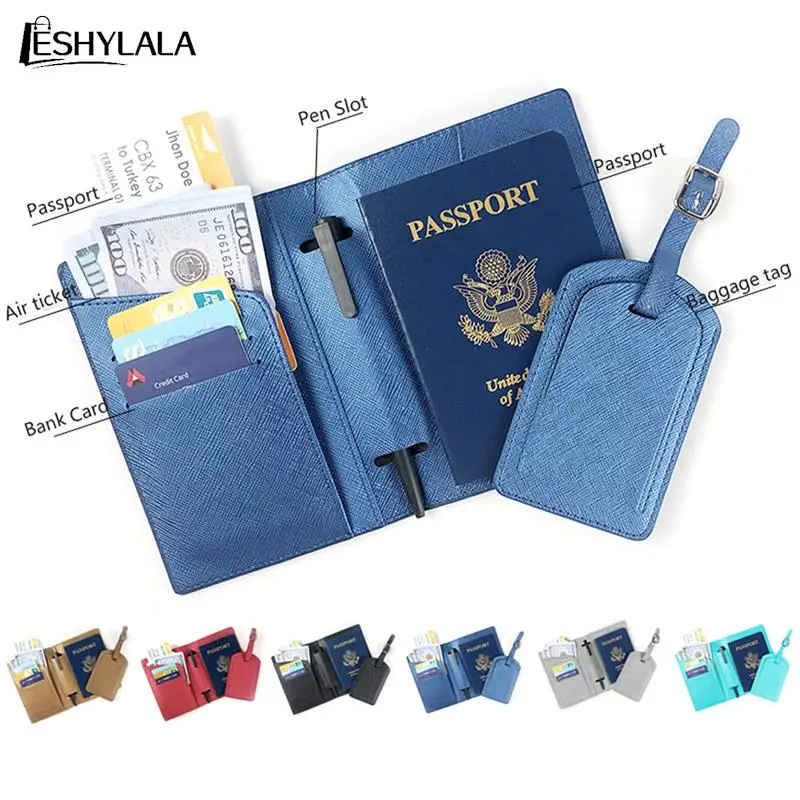 

Custom Name Passport Cover Luggage Tag Set Saffiano Men Women Passport Ticket Passport Holder Personalize Letters Travel Purse