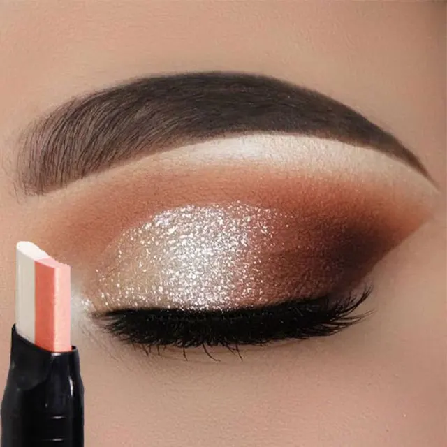 Glitter Double Color Gradient Eyeshadow Stick Pencil Two Tone Shimmer Metallic Lazy Eye Shadow Pen Waterproof 2 in 1 Eye Makeup 2
