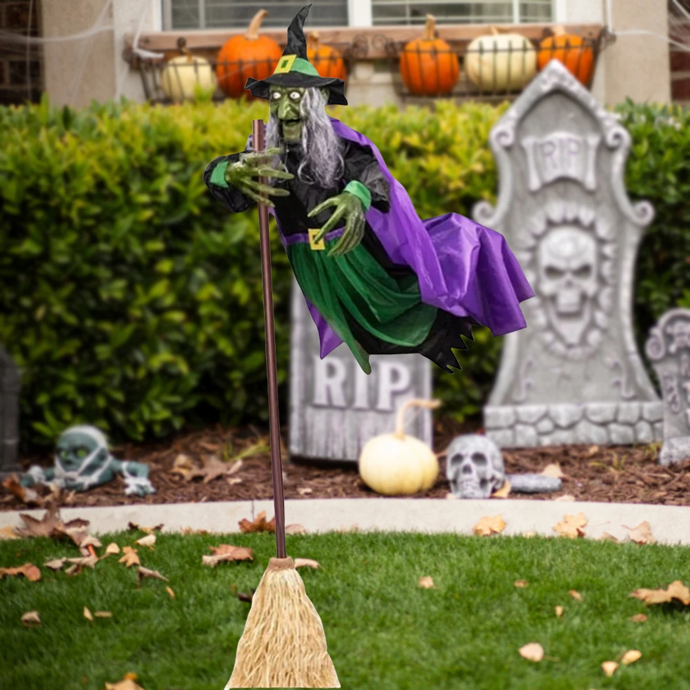 Halloween 180cm Flying Witch Decor Hovering Flying Witch Decorations with Scary Sound Halloween Props Horror Themed Scary Props