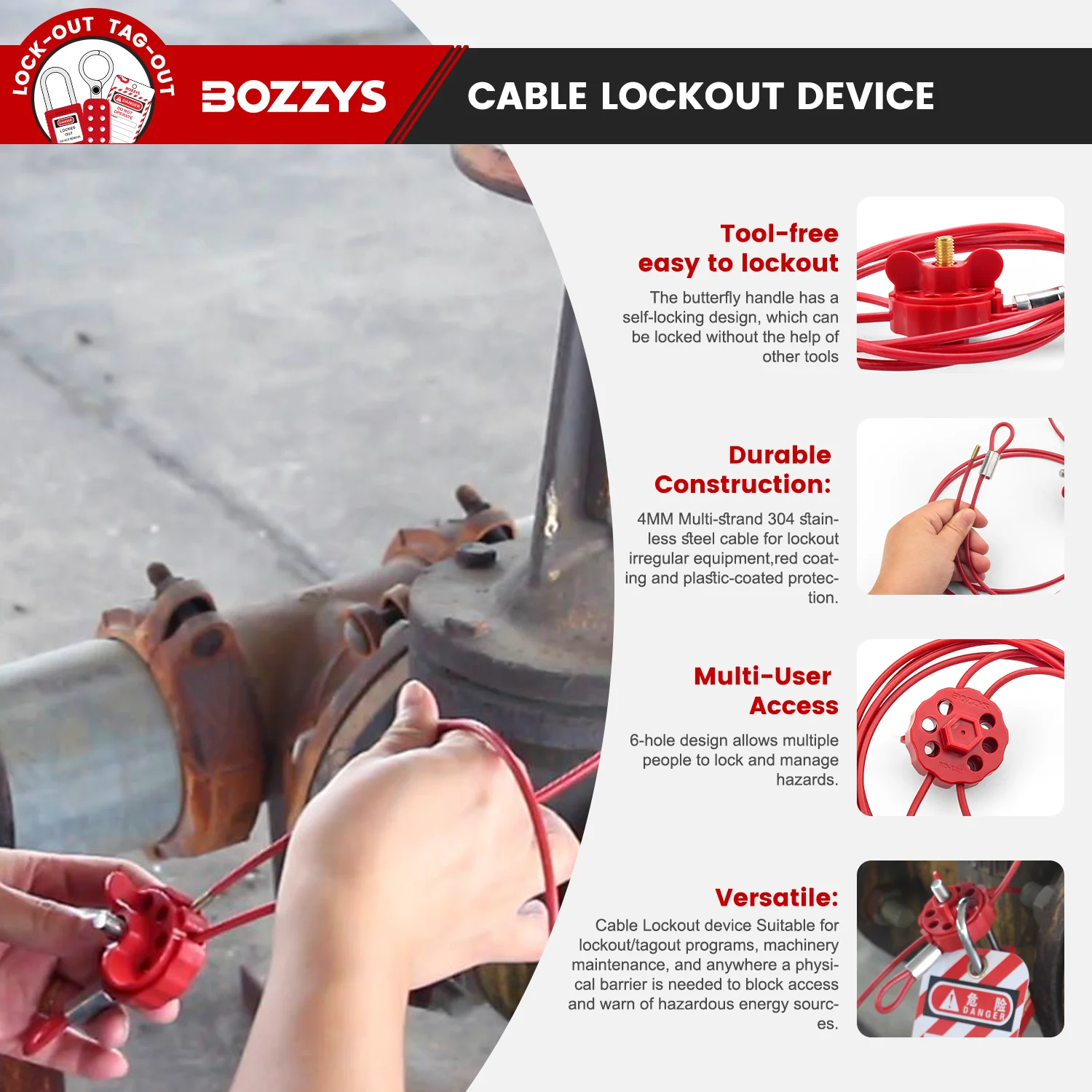 Adjustable Cable Lockout Universal Gate Valve Safety LOTO Lock Combination Security Steel Hasp Wire ABS Body 4/6mm Length 2m - View #13