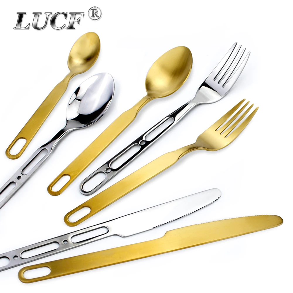 Practical Hanging Cutlery 4 In 1 Set Stainless Steel Mirror/Matte Polish Handy Dinnerware Utensils with Loop for Home Kitchen