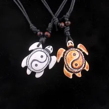 

1pc Fashion Tai Chi Turtle Necklace Imitation Bone Carving Charm Pendant Necklace For Women Men Adjustable Jewelry Gift