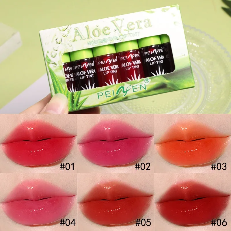 6PCS Moisturizing Natural Aloe Essence Lip Gloss Changable Color Portable Waterproof Long Lasting Nutritious Lips Care Lipstick