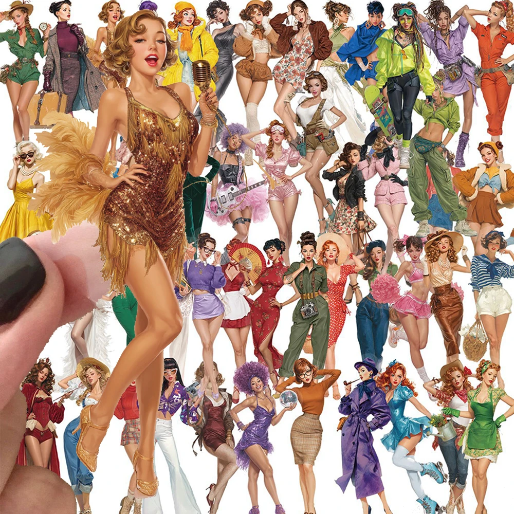 10/30/50개 빈티지 아메리칸 스타일 소녀 투명 스티커 미적 데칼 장 문구류 전화기 여행가방 PET 스티커