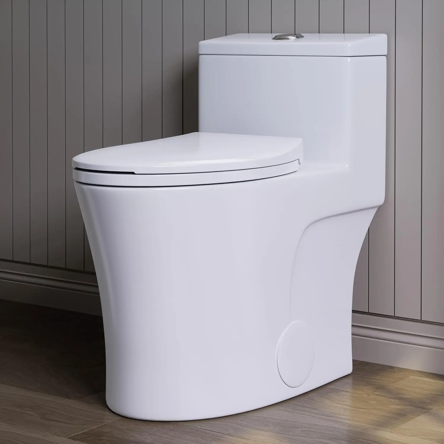 Elongated One Piece Toilet Matte White ADA Toilet 17.3" with Comfort Chair Height Seat 0.8/1.28 GPF Powerful Dual Flush