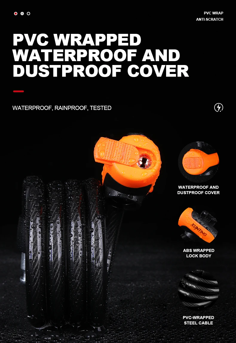 Description Picture 5 of itemXunting Bike Lock Coiled Secure Keys Bike Cable Lock with Mounting Bracket Weathproof Anti Theft Scooter Bicycle Lock